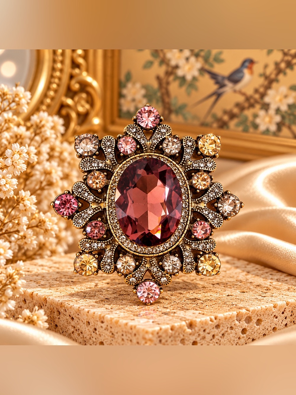 Vintage Style Crystal Statement Brooch Multicolor Gem Pin Fifi’Closet